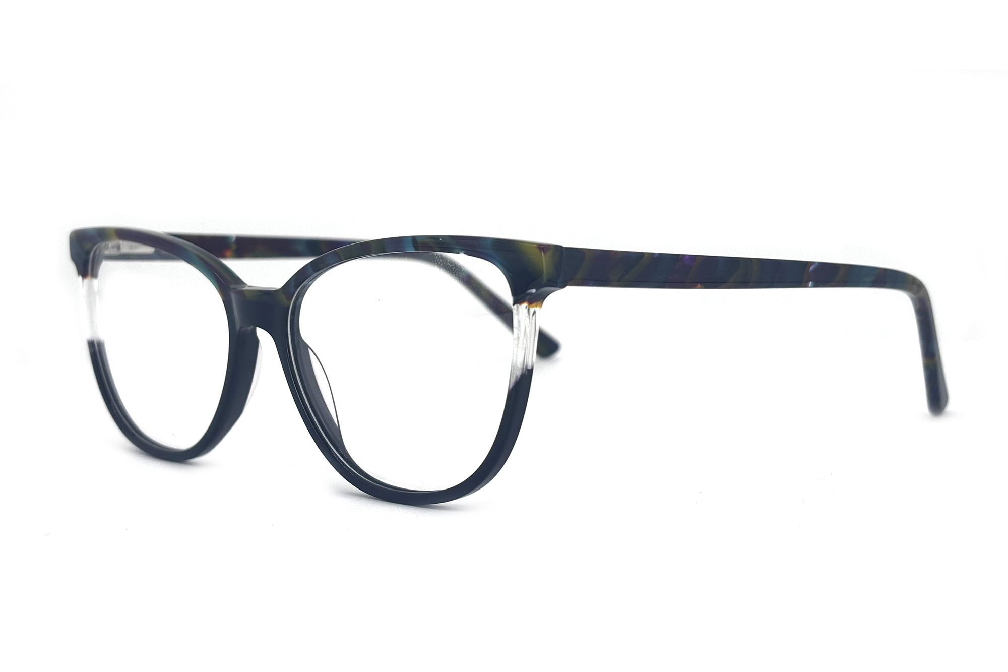 Unique Cat-eye Acetate-laminated Glasses with Textured Detailing
